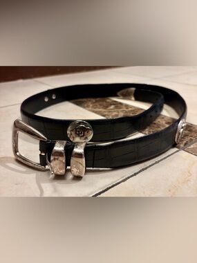 Vintage Black Women's Leather Belt with Silver CU Boulder Logo Accent